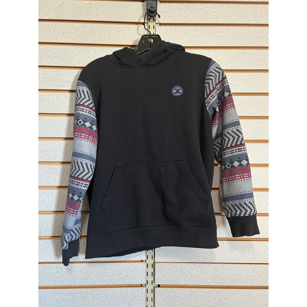 Hooey Kids Black Aztec Print Sleeve Pullover Hoodie Sweatshirt Size Large
